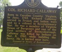 <h2>Marker 1578 (Back)</h2><p>Colonel Richard Callaway<br>Marker 1578 (Back)<br>County: Madison<br>Location: Approximate 500 feet North of Main Entrance to <br>Fort Boonesborough State Park, KY 388<br>Photographed by Sharla Gross<br></p>
